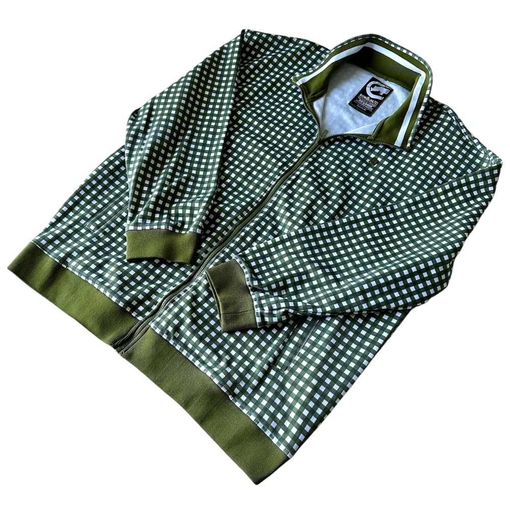 Ecko Unltd. Y2K Checkered Olive Green Track Jacket Mens 3XL